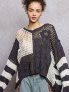 POL Black Mirage Color-Block Striped Twisted Weave Sweater-Women's Shirts & Tops-Shop Z & Joxa