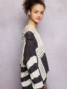 POL Black Mirage Color-Block Striped Twisted Weave Sweater-Women's Shirts & Tops-Shop Z & Joxa