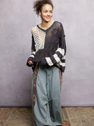 POL Black Mirage Color-Block Striped Twisted Weave Sweater-Women's Shirts & Tops-Shop Z & Joxa