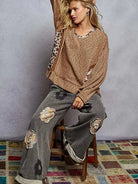 POL Bloom & Brew Oversized Sweater Top with Floral Trim-Women's Shirts & Tops-Shop Z & Joxa