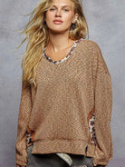 POL Bloom & Brew Oversized Sweater Top with Floral Trim-Women's Shirts & Tops-Shop Z & Joxa