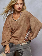 POL Bloom & Brew Oversized Sweater Top with Floral Trim-Women's Shirts & Tops-Shop Z & Joxa