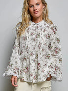 POL Bloom & Grace Floral Lace Trim Pintuck Button-Down Shirt-Women's Shirts & Tops-Shop Z & Joxa