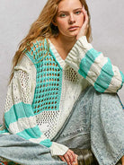 POL Blue Mirage Color-Block Striped Twisted Weave Sweater-Women's Shirts & Tops-Shop Z & Joxa