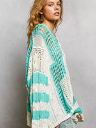 POL Blue Mirage Color-Block Striped Twisted Weave Sweater-Women's Shirts & Tops-Shop Z & Joxa