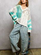 POL Blue Mirage Color-Block Striped Twisted Weave Sweater-Women's Shirts & Tops-Shop Z & Joxa