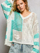 POL Blue Mirage Color-Block Striped Twisted Weave Sweater-Women's Shirts & Tops-Shop Z & Joxa