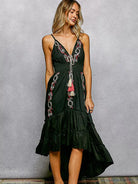 POL Boheme Night Embroidered Tassel Tie Tiered Cami Dress in Black-Women's Dresses-Shop Z & Joxa