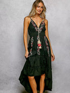 POL Boheme Night Embroidered Tassel Tie Tiered Cami Dress in Black-Women's Dresses-Shop Z & Joxa