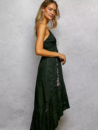 POL Boheme Night Embroidered Tassel Tie Tiered Cami Dress in Black-Women's Dresses-Shop Z & Joxa