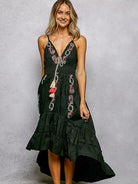 POL Boheme Night Embroidered Tassel Tie Tiered Cami Dress in Black-Women's Dresses-Shop Z & Joxa