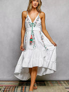 POL Boheme Night Embroidered Tassel Tie Tiered Cami Dress in Ivory-Women's Dresses-Shop Z & Joxa