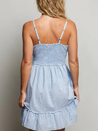 POL Denim Daydream Eyelet Embroidered Smocked Waist Mini Dress-Women's Dresses-Shop Z & Joxa