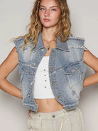 POL Denim Drift Assymetrical Raw Hem Denim Vest-Women's Shirts & Tops-Shop Z & Joxa