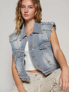 POL Denim Drift Assymetrical Raw Hem Denim Vest-Women's Shirts & Tops-Shop Z & Joxa
