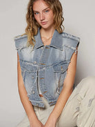POL Denim Drift Assymetrical Raw Hem Denim Vest-Women's Shirts & Tops-Shop Z & Joxa