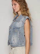 POL Denim Drift Assymetrical Raw Hem Denim Vest-Women's Shirts & Tops-Shop Z & Joxa