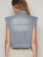 POL Denim Drift Assymetrical Raw Hem Denim Vest-Women's Shirts & Tops-Shop Z & Joxa