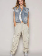 POL Denim Drift Assymetrical Raw Hem Denim Vest-Women's Shirts & Tops-Shop Z & Joxa