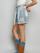 POL Distress with Lace Raw Hem Drawstring Striped Denim Shorts-Women's Shorts-Shop Z & Joxa