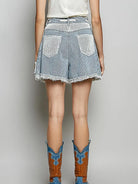 POL Distress with Lace Raw Hem Drawstring Striped Denim Shorts-Women's Shorts-Shop Z & Joxa