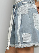 POL Distress with Lace Raw Hem Drawstring Striped Denim Shorts-Women's Shorts-Shop Z & Joxa