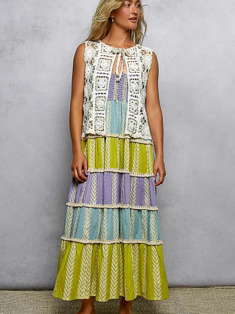 POL Dreamy Layers Front Tie Floral Pattern Crochet Vest-Women's Shirts & Tops-Shop Z & Joxa