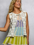 POL Dreamy Layers Front Tie Floral Pattern Crochet Vest-Women's Shirts & Tops-Shop Z & Joxa
