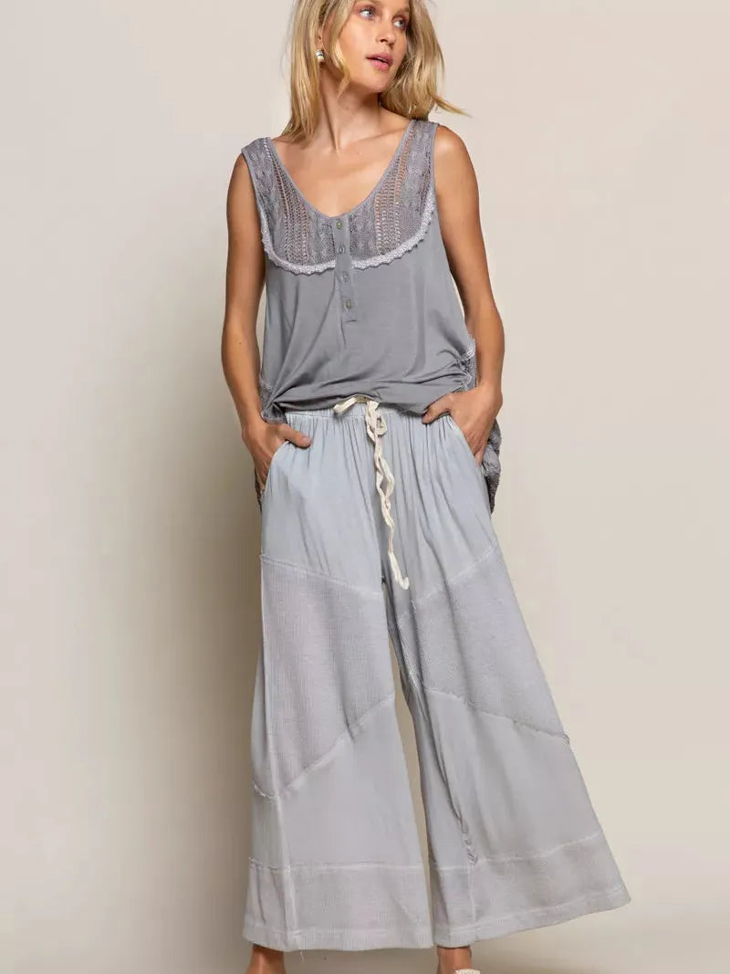 POL Dusty Blue Elastic Waistband Wide Leg Drawstring Pants-Women's Pants-Shop Z & Joxa