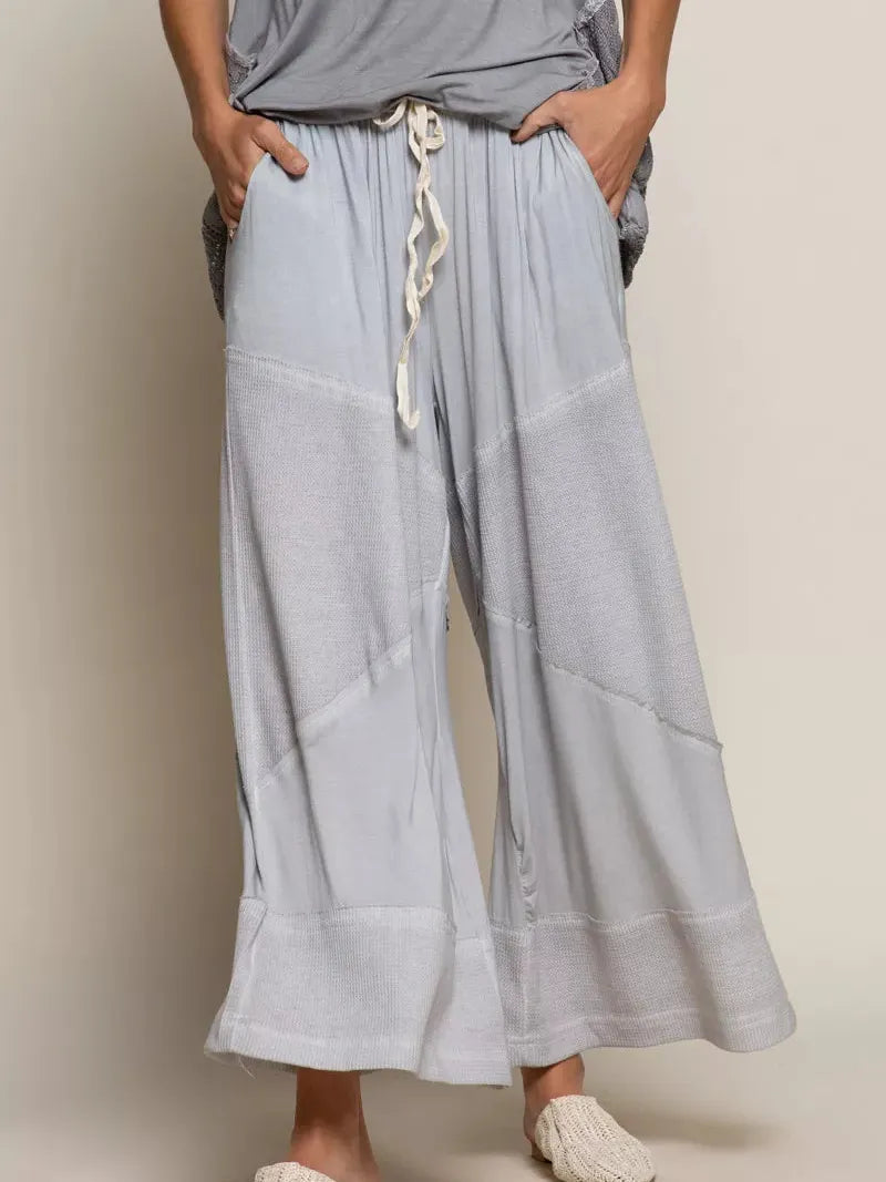 POL Dusty Blue Elastic Waistband Wide Leg Drawstring Pants-Women's Pants-Shop Z & Joxa