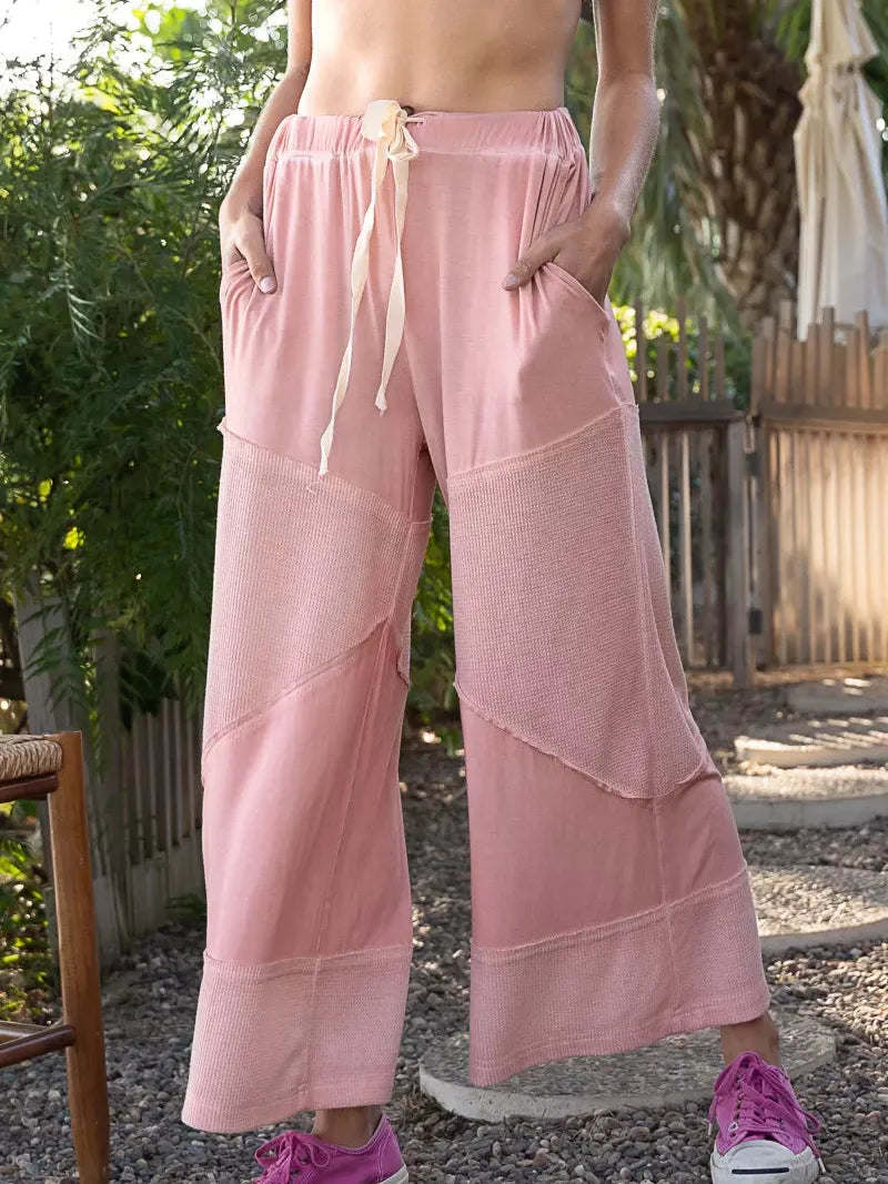 POL Dusty Rose Elastic Waistband Wide Leg Drawstring Pants-Women's Pants-Shop Z & Joxa