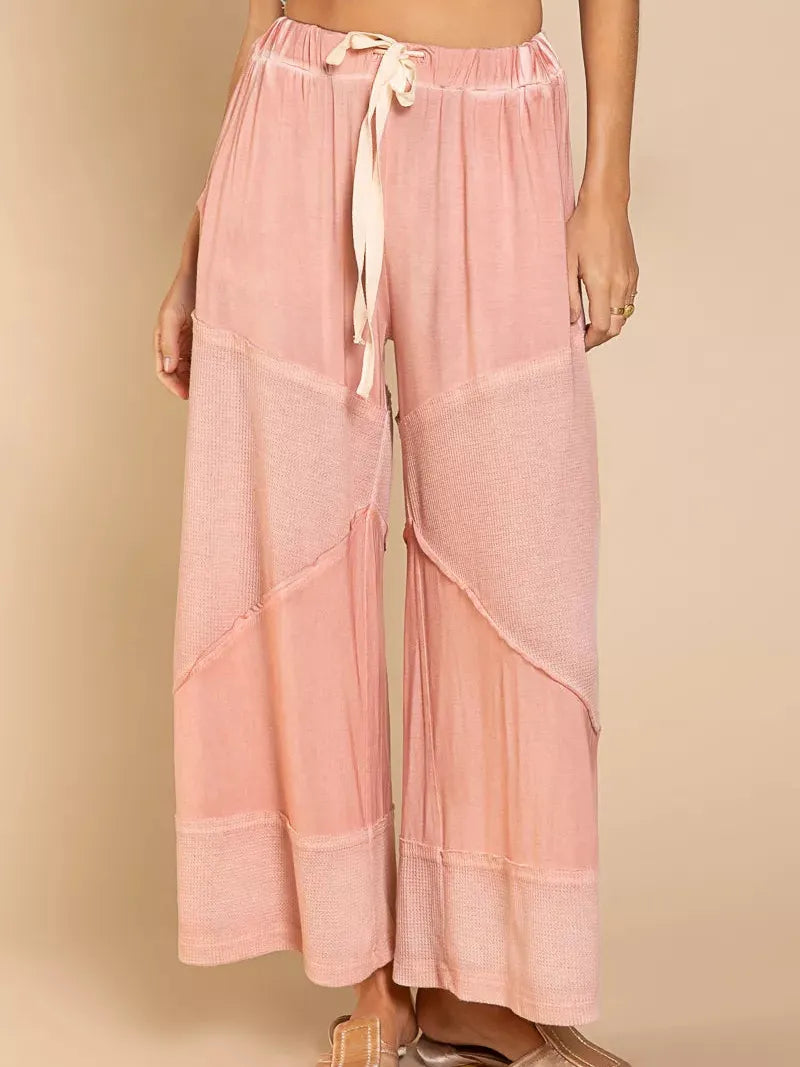 POL Dusty Rose Elastic Waistband Wide Leg Drawstring Pants-Women's Pants-Shop Z & Joxa