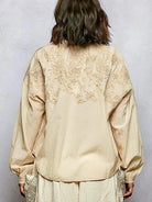 POL Embroidery Button Down Long Sleeve Washed Shirt in Almond-Women's Shirts & Tops-Shop Z & Joxa