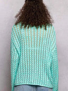 POL Evening Gleam Openwork Shiny Knit Long Sleeve Top in Aqua-Women's Shirts & Tops-Shop Z & Joxa