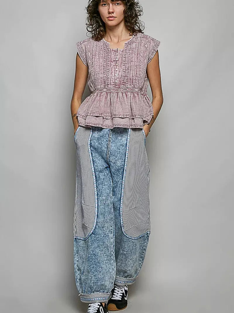 POL Eyelet Ever After Pintuck Sleeveless Cotton Blouse-Women's Shirts & Tops-Shop Z & Joxa