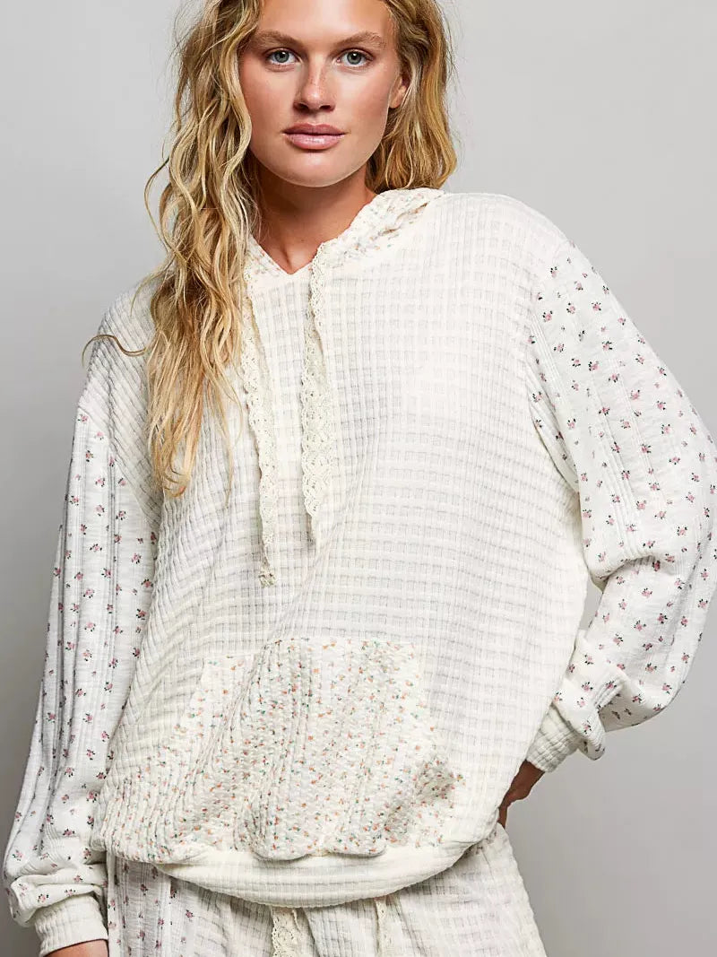 POL Fireside Weekend Contrast Knit Hoodie with Kangaroo Pocket-Shirts & Tops-Shop Z & Joxa