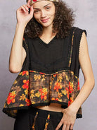 POL Floral Edge Cropped Ruffled Top with Lace Detail in Black-Women's Shirts & Tops-Shop Z & Joxa