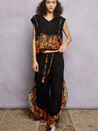 POL Floral Edge Cropped Ruffled Top with Lace Detail in Black-Women's Shirts & Tops-Shop Z & Joxa