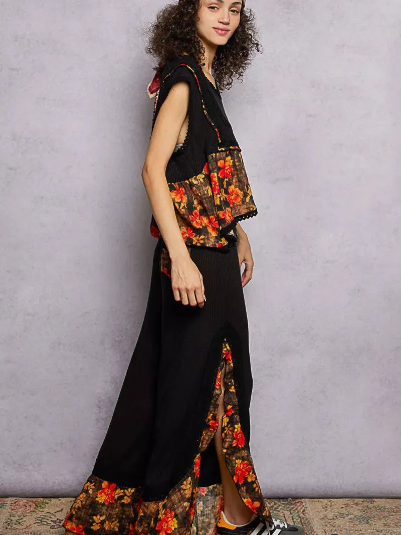 POL Floral Edge Cropped Ruffled Top with Lace Detail in Black-Women's Shirts & Tops-Shop Z & Joxa