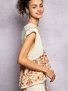 POL Floral Edge Cropped Ruffled Top with Lace Detail in Ivory-Women's Shirts & Tops-Shop Z & Joxa