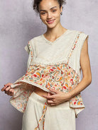 POL Floral Edge Cropped Ruffled Top with Lace Detail in Ivory-Women's Shirts & Tops-Shop Z & Joxa