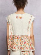 POL Floral Edge Cropped Ruffled Top with Lace Detail in Ivory-Women's Shirts & Tops-Shop Z & Joxa