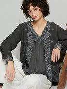 POL Floral Whisper Floral Embroidery Top with Lace in Black-Women's Shirts & Tops-Shop Z & Joxa