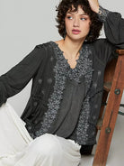 POL Floral Whisper Floral Embroidery Top with Lace in Black-Women's Shirts & Tops-Shop Z & Joxa