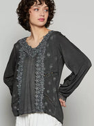 POL Floral Whisper Floral Embroidery Top with Lace in Black-Women's Shirts & Tops-Shop Z & Joxa