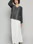 POL Floral Whisper Floral Embroidery Top with Lace in Black-Women's Shirts & Tops-Shop Z & Joxa