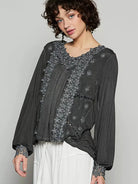 POL Floral Whisper Floral Embroidery Top with Lace in Black-Women's Shirts & Tops-Shop Z & Joxa