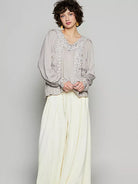 POL Floral Whisper Floral Embroidery Top with Lace in Taupe-Women's Shirts & Tops-Shop Z & Joxa