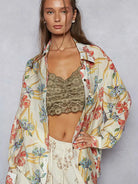 POL Flower Power Floral Print Button Down Long Sleeve Blouse-Women's Shirts & Tops-Shop Z & Joxa