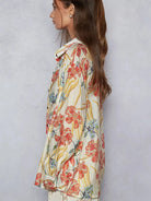 POL Flower Power Floral Print Button Down Long Sleeve Blouse-Women's Shirts & Tops-Shop Z & Joxa